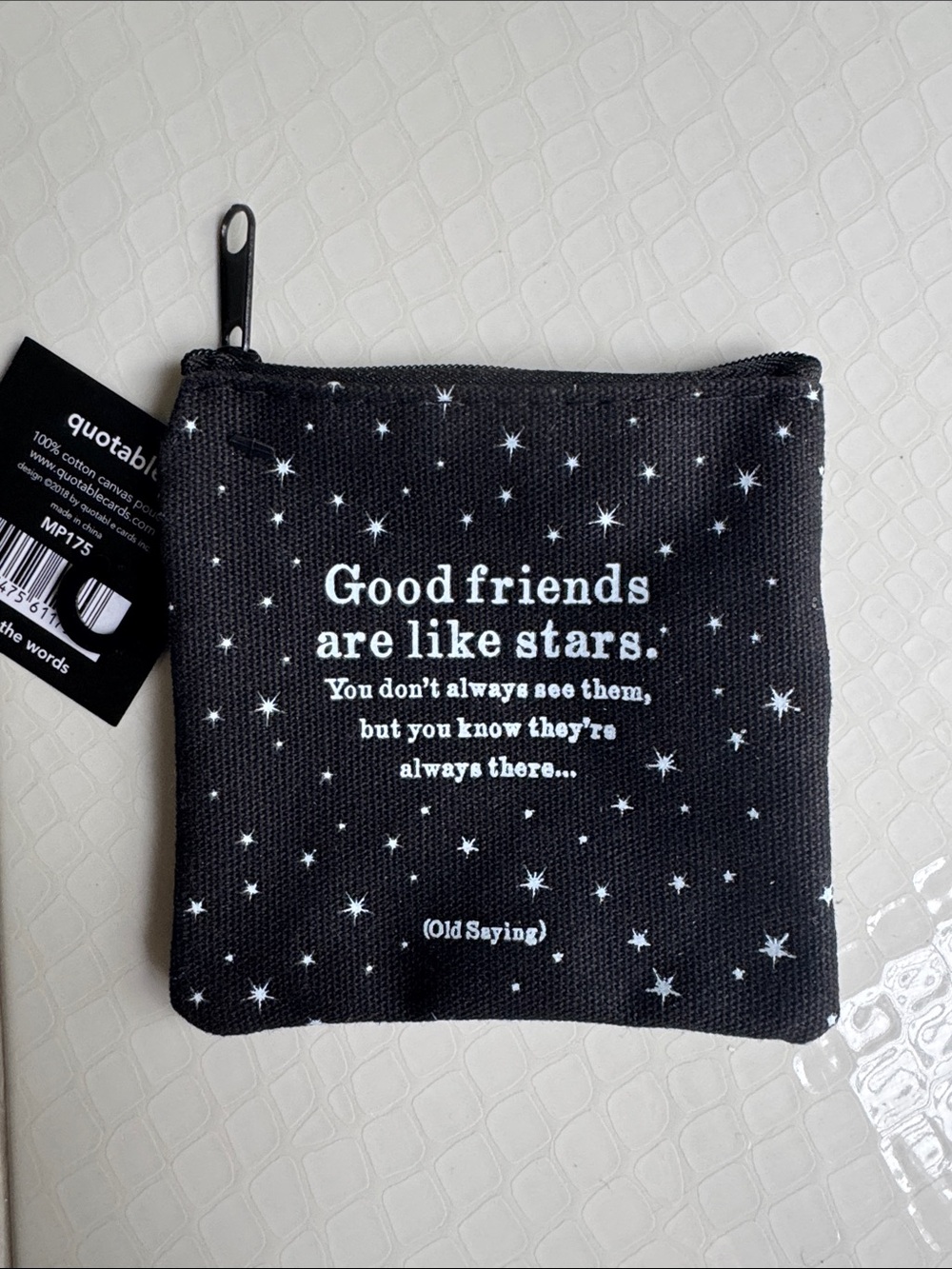 Black Star-Print Zip Pouch Key & Card Holder